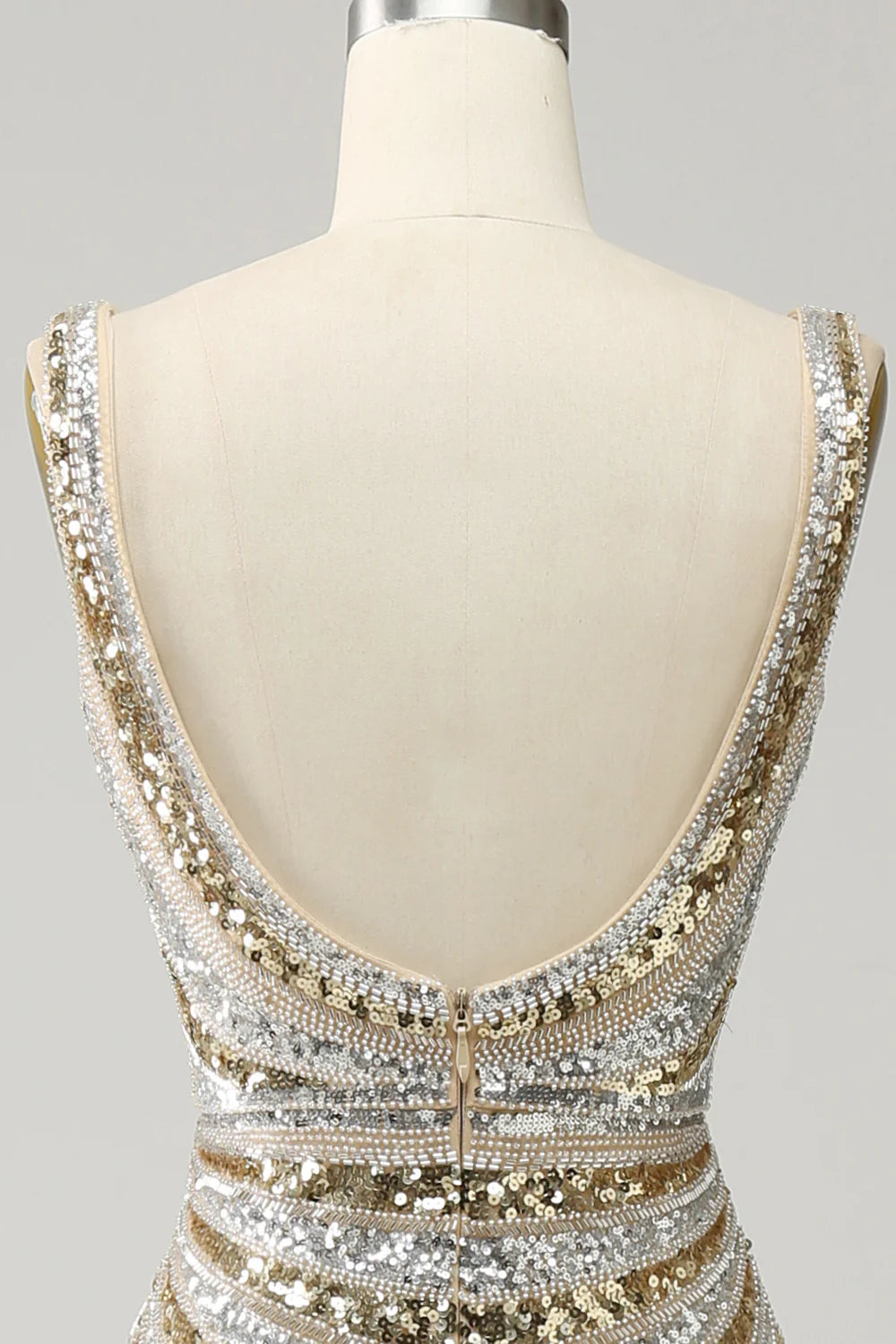Mermaid Sleek Glitter Sparking Sequins Low V Neck Long Prom Dress with Silt