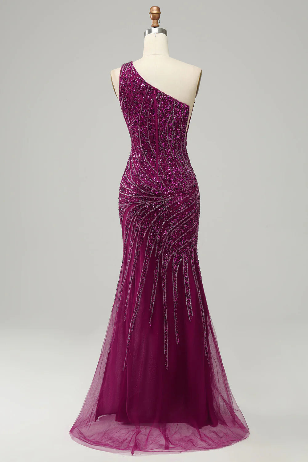 Sheath Sleek Glitter Sparking Sequins One Shoulder Long Prom Dress with Slit