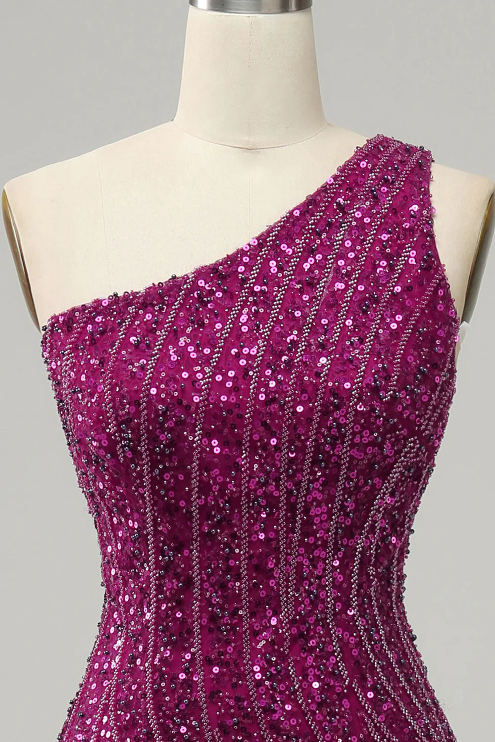 Sheath Sleek Glitter Sparking Sequins One Shoulder Long Prom Dress with Slit