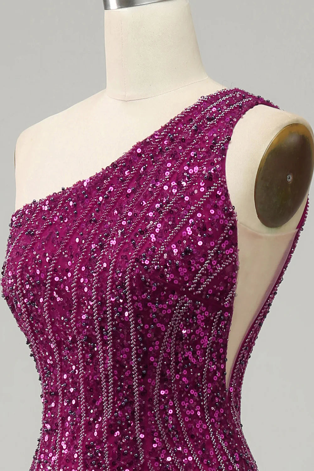 Sheath Sleek Glitter Sparking Sequins One Shoulder Long Prom Dress with Slit
