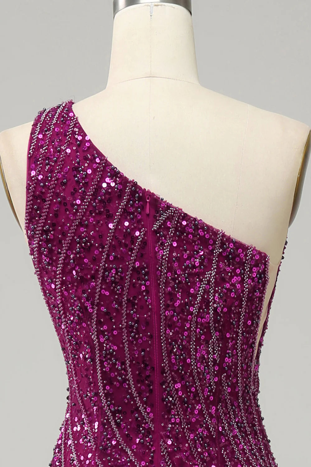 Sheath Sleek Glitter Sparking Sequins One Shoulder Long Prom Dress with Slit