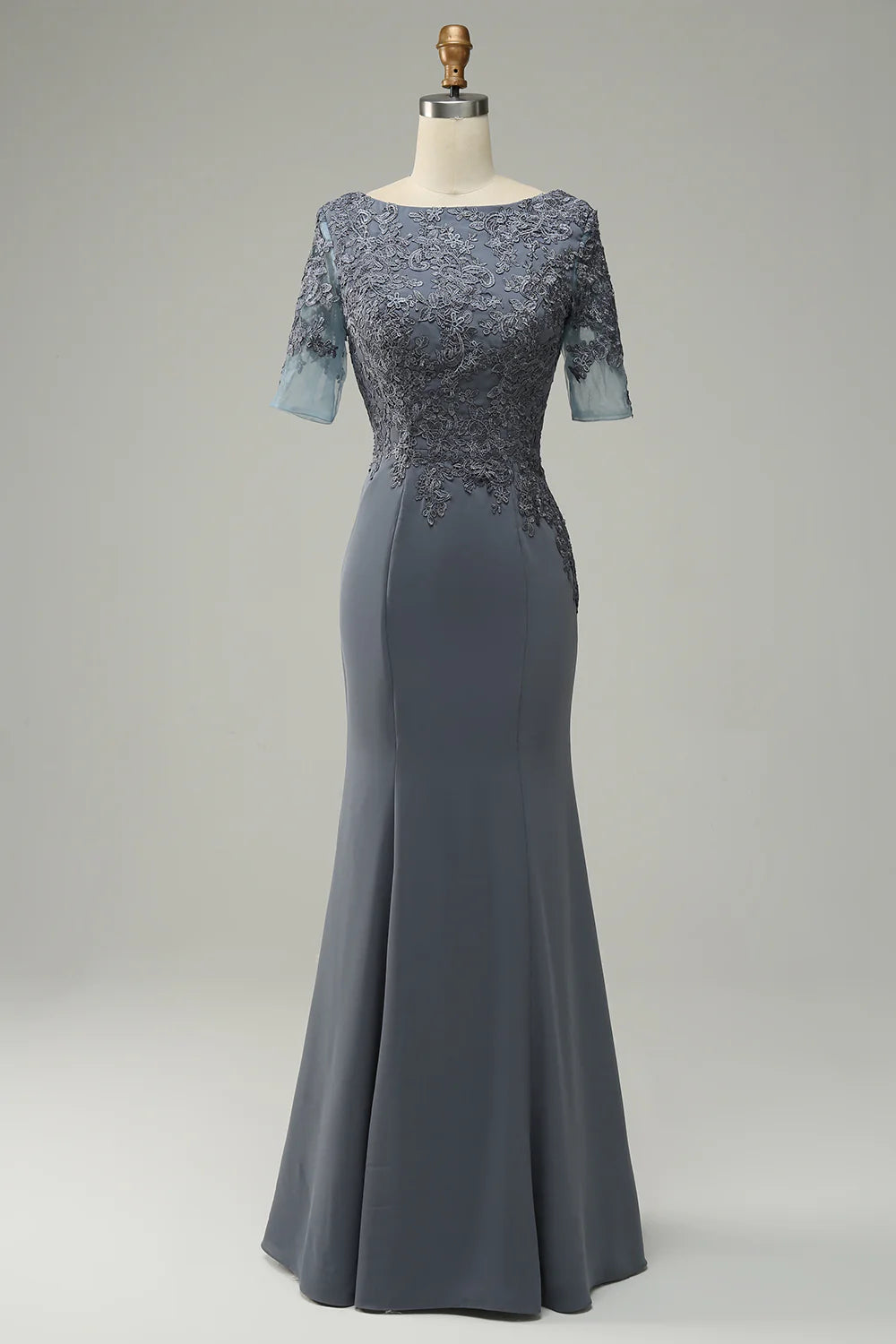 Scoop Neck Short Sleeve Mother of Bride Dress With Appliques