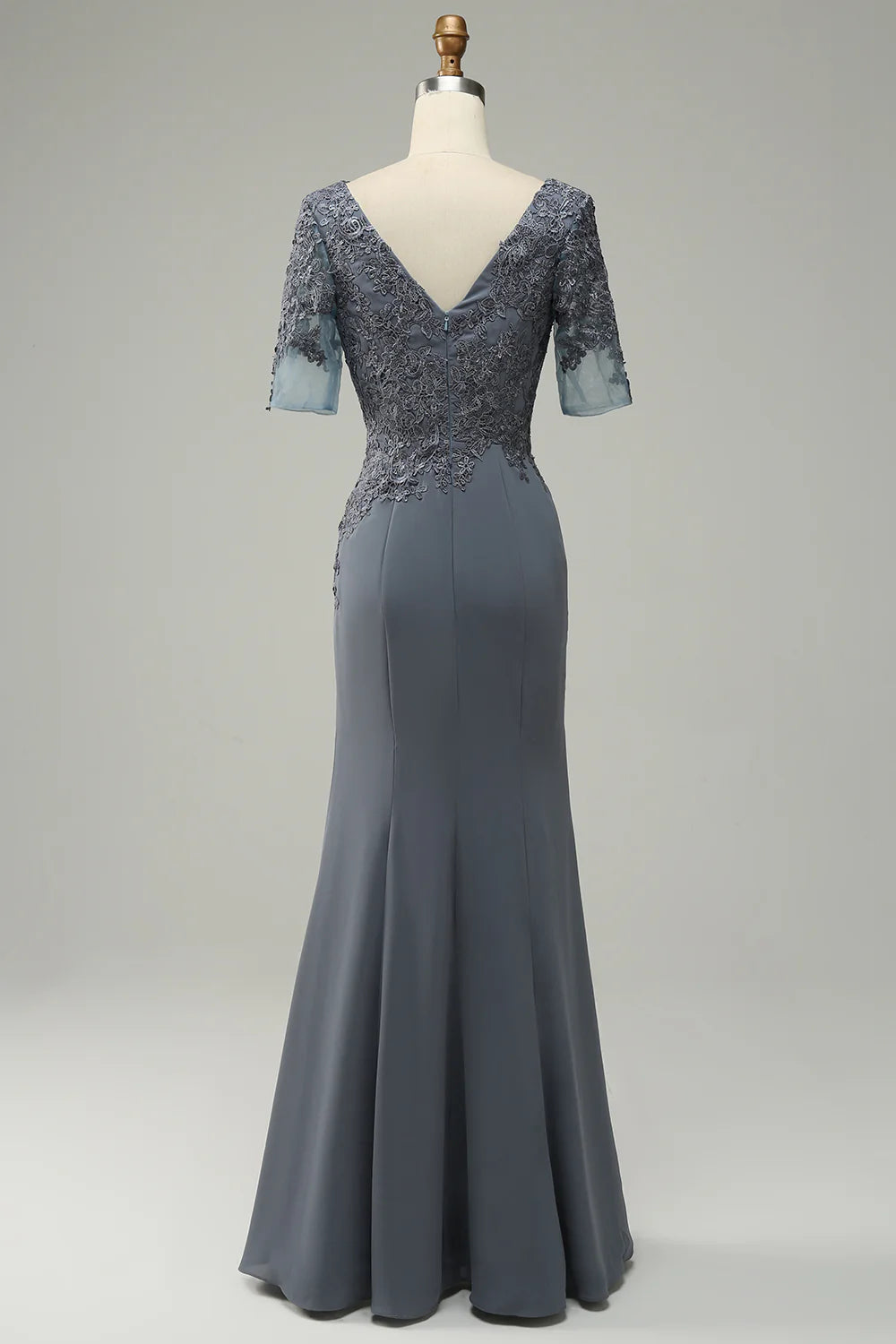 Scoop Neck Short Sleeve Mother of Bride Dress With Appliques