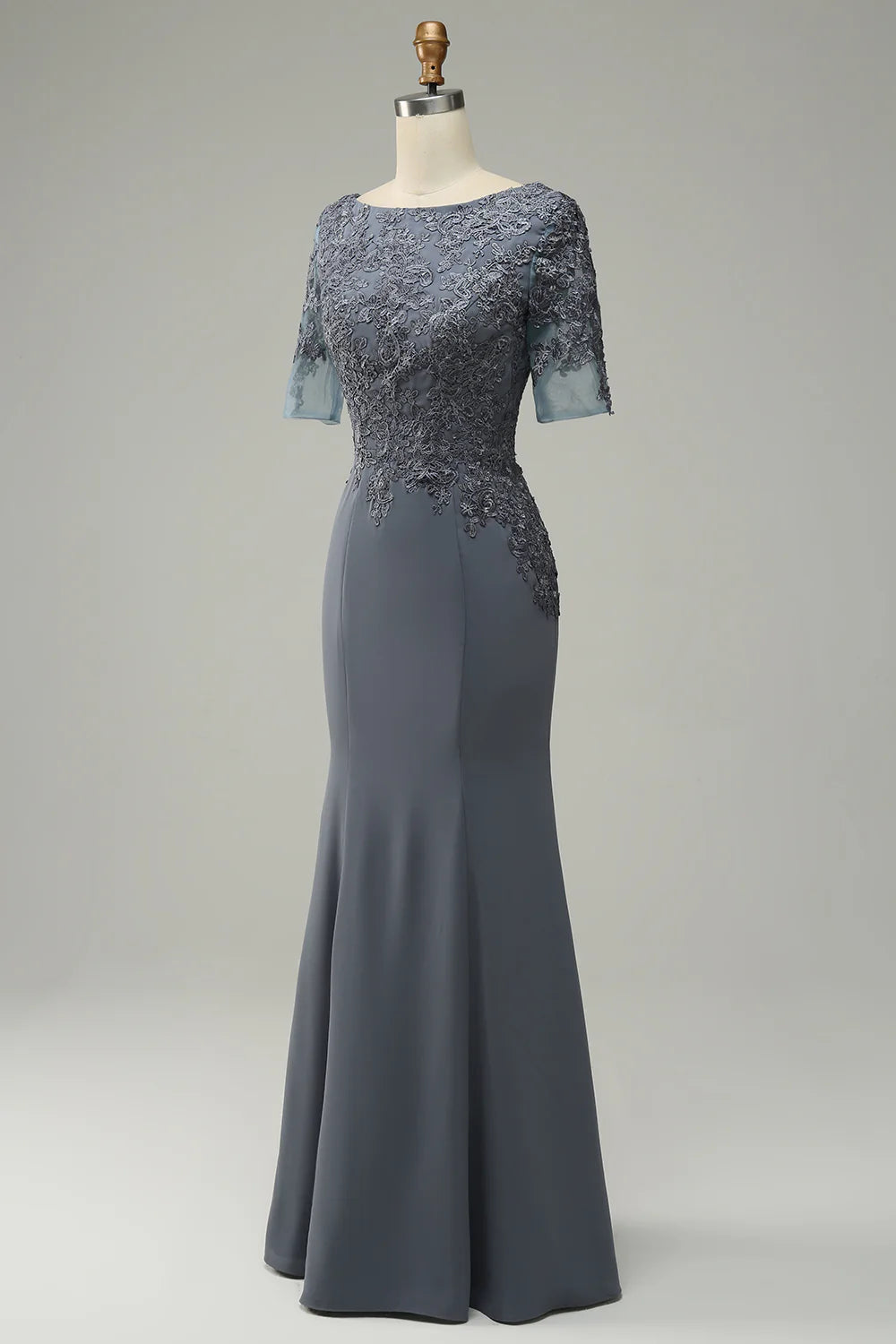 Scoop Neck Short Sleeve Mother of Bride Dress With Appliques