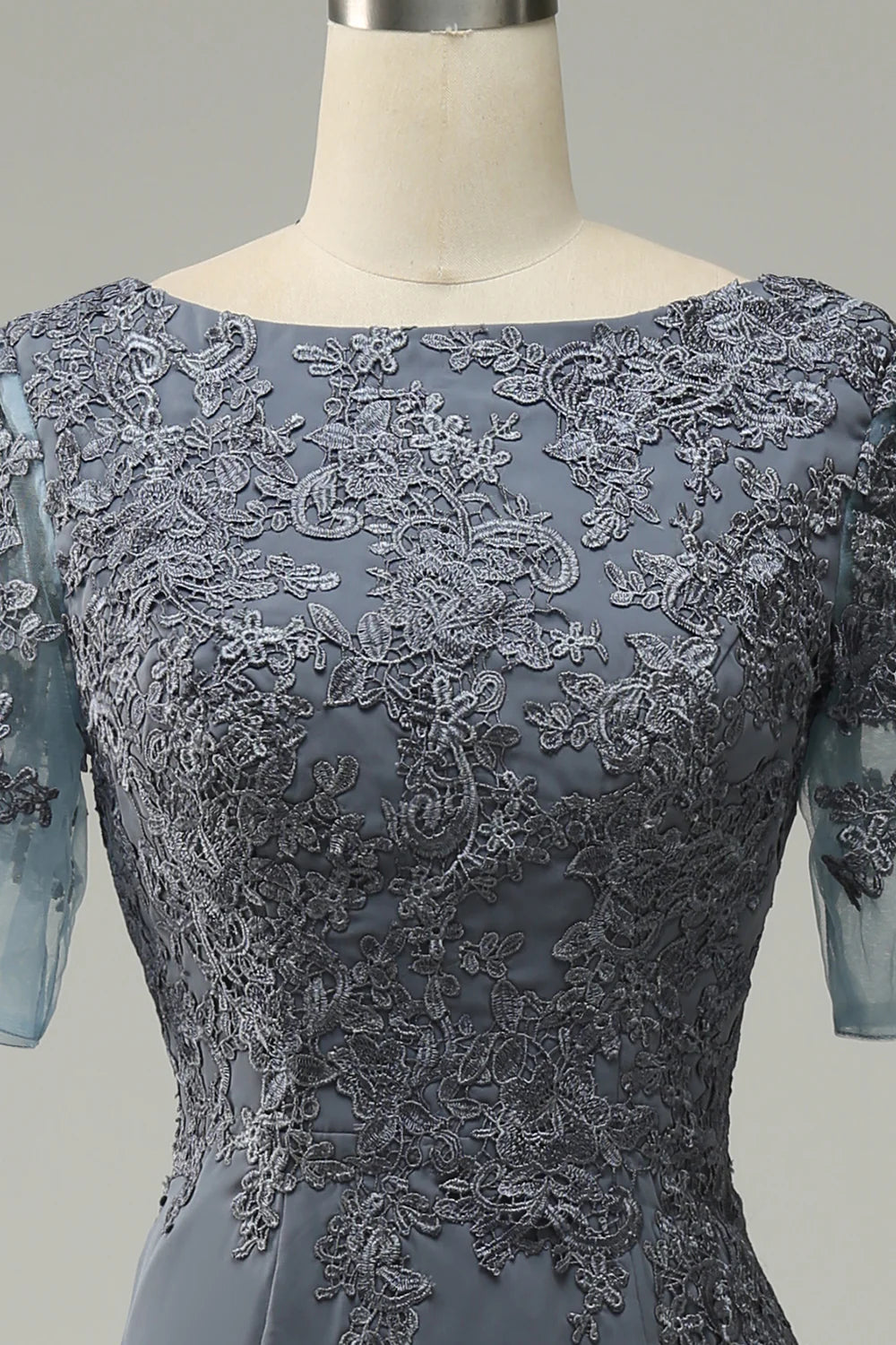 Scoop Neck Short Sleeve Mother of Bride Dress With Appliques