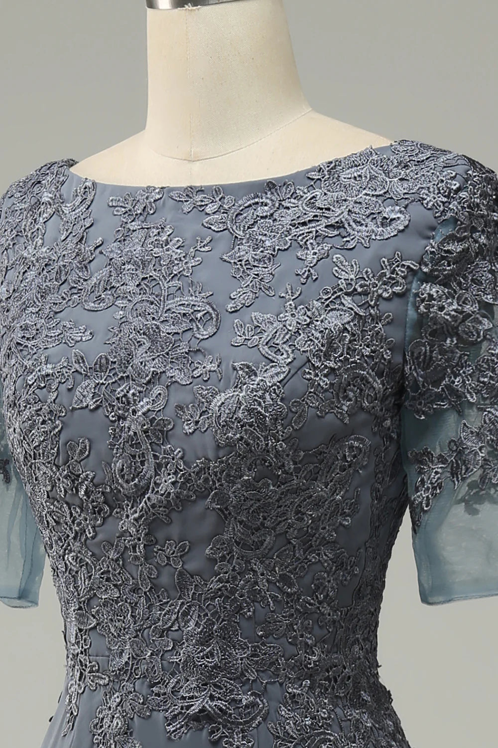 Scoop Neck Short Sleeve Mother of Bride Dress With Appliques