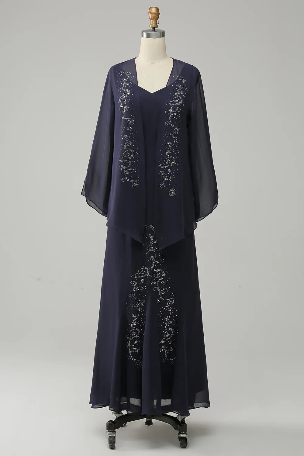 Two Pieces Sleek Glitter Sparking Long Mother of the Bride Dress