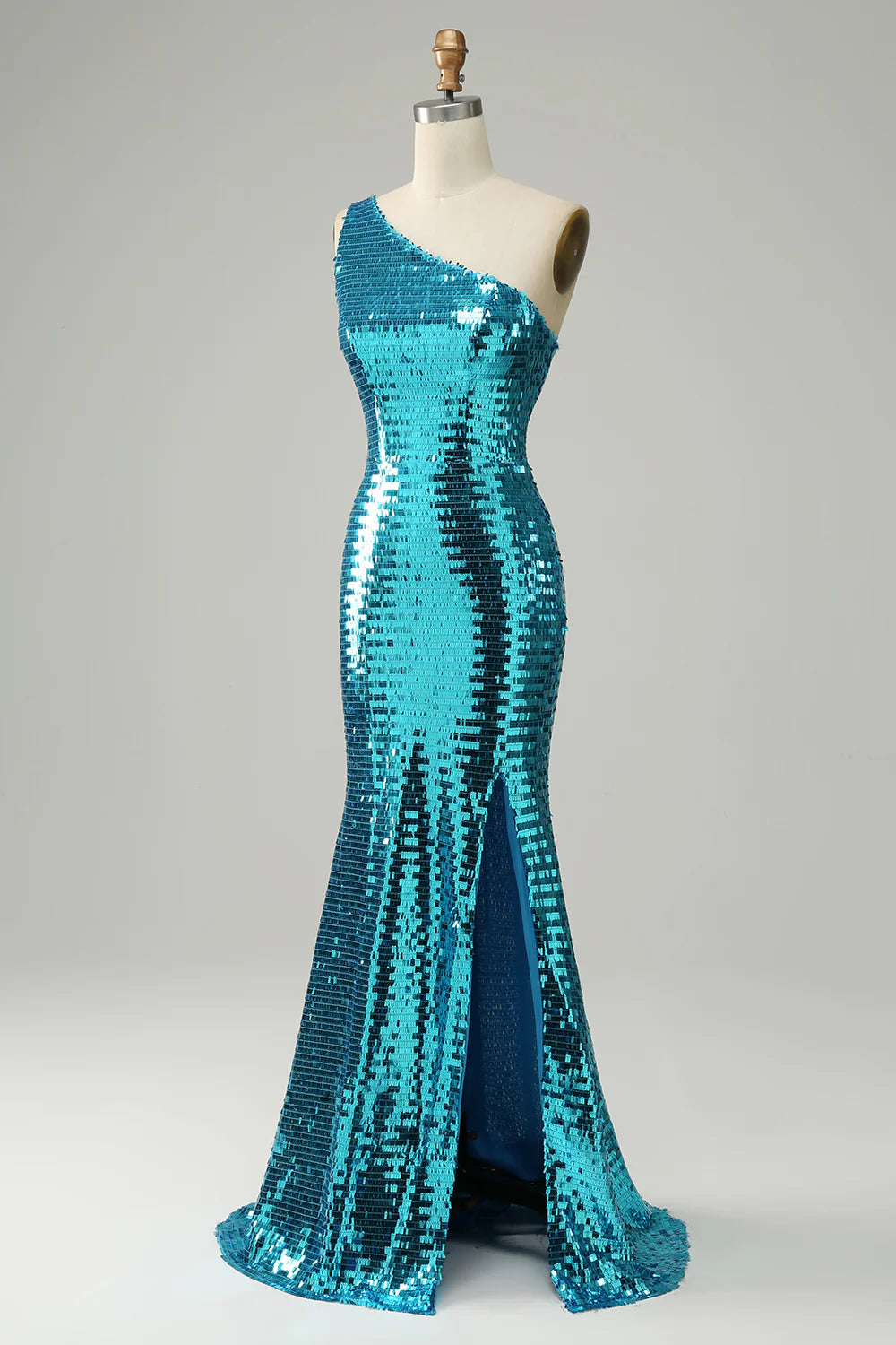 Sheath Sleek Glitter Sparking Sequins One Shoulder Long Prom Dress with Slit