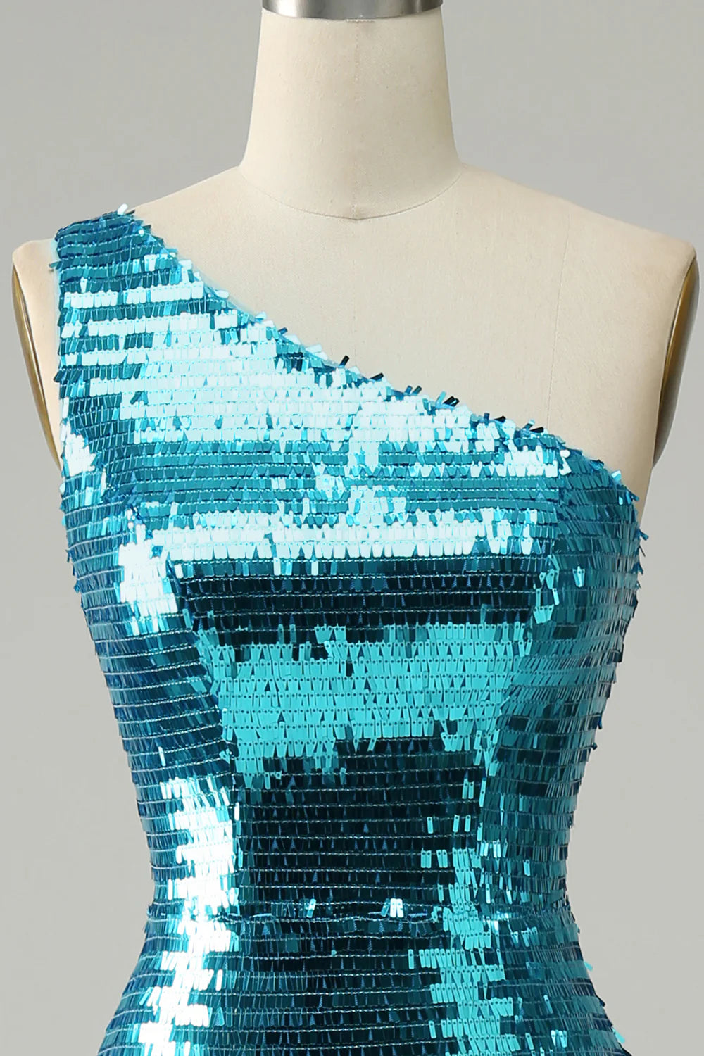 Sheath Sleek Glitter Sparking Sequins One Shoulder Long Prom Dress with Slit