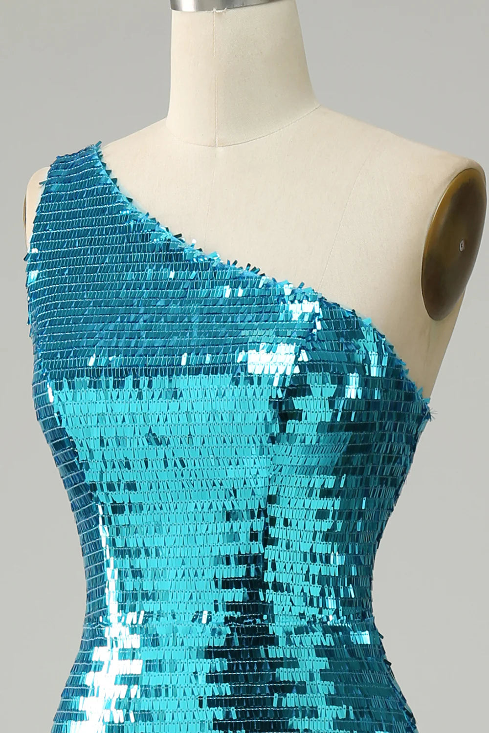 Sheath Sleek Glitter Sparking Sequins One Shoulder Long Prom Dress with Slit