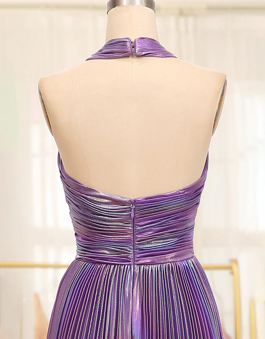 A Line Criss Cross Halter Long Prom Dress With Slit