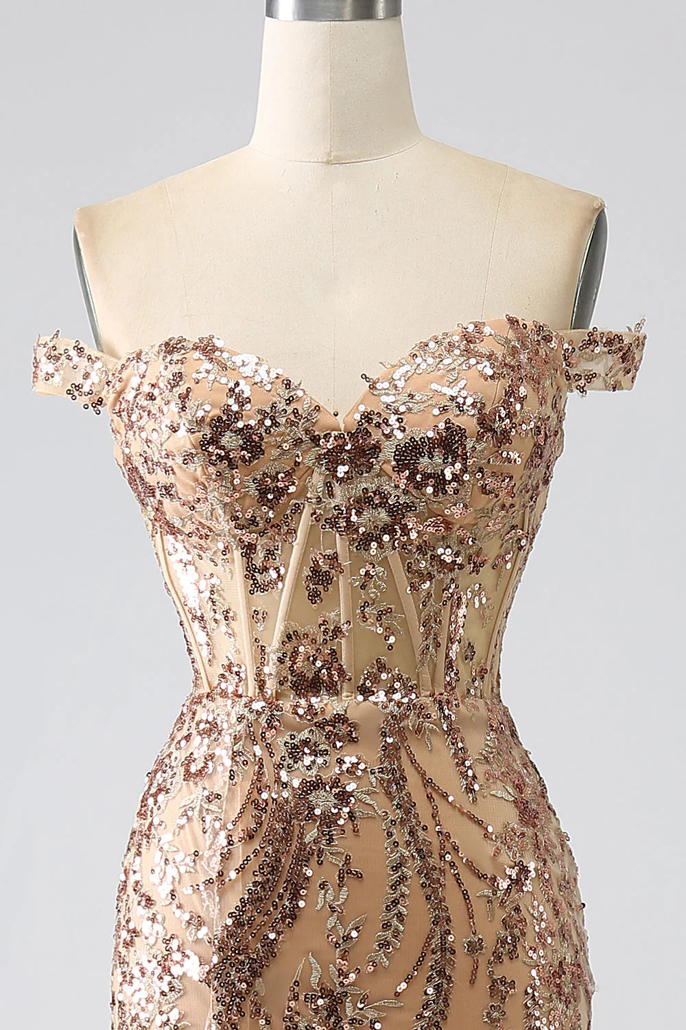Mermaid Sleek Glittering Sparkle Off The Shoulder Fuchsia Corset Prom Dress With Slit
