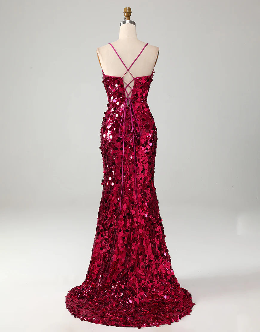 Mermaid Sparkly Fuchsia Long Prom Dress With Slit