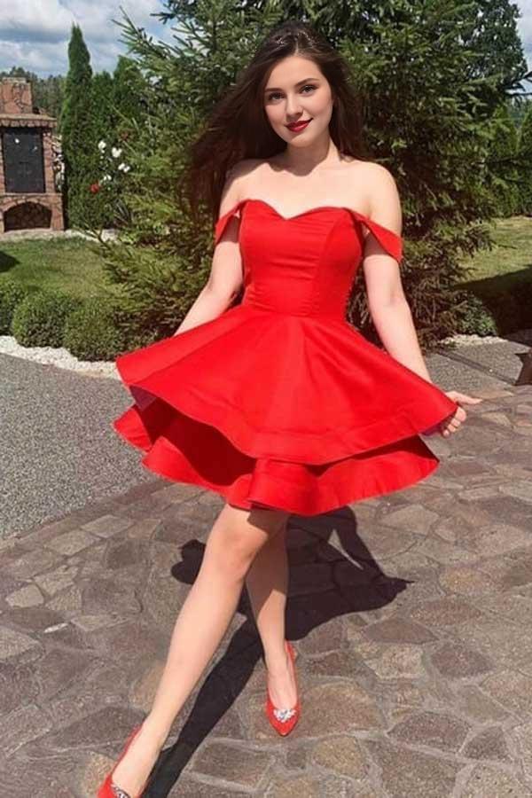 A-Line Red Satin Straps Short/Mini Cocktail Dress Homecoming Dress