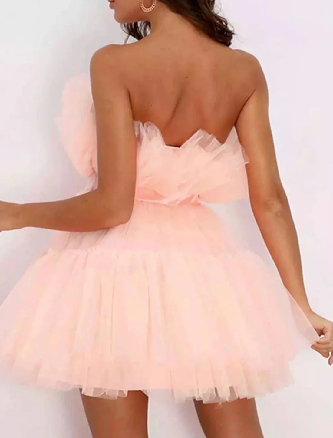 Women‘s Party Dress Corset Dress Homecoming Dress Mini Dress Sleeveless Pure Color Backless Layered Mesh Strapless Party Personalized Stylish Party
