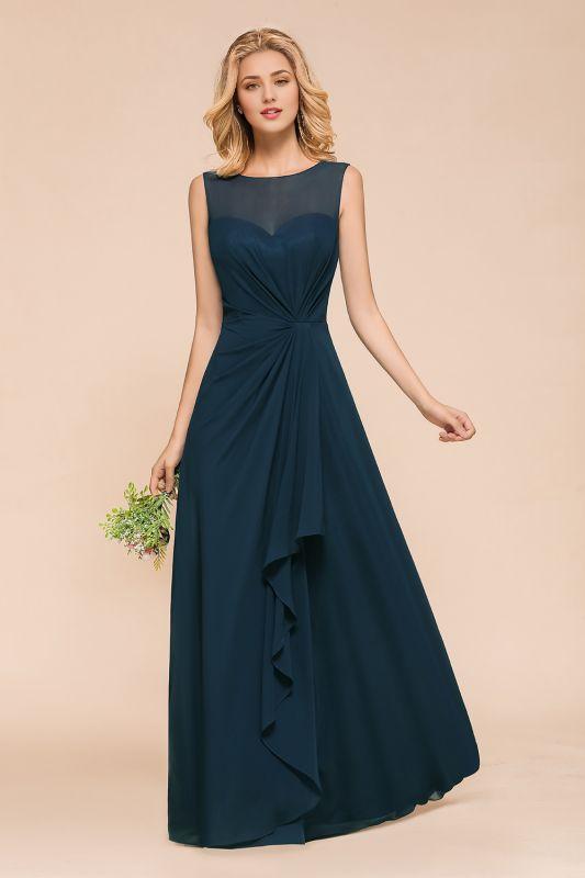 A Line Ruffle Floor Length Bridesmaid Dress Sleeveless Chiffon Wedding Guest Dress/Evening Dress