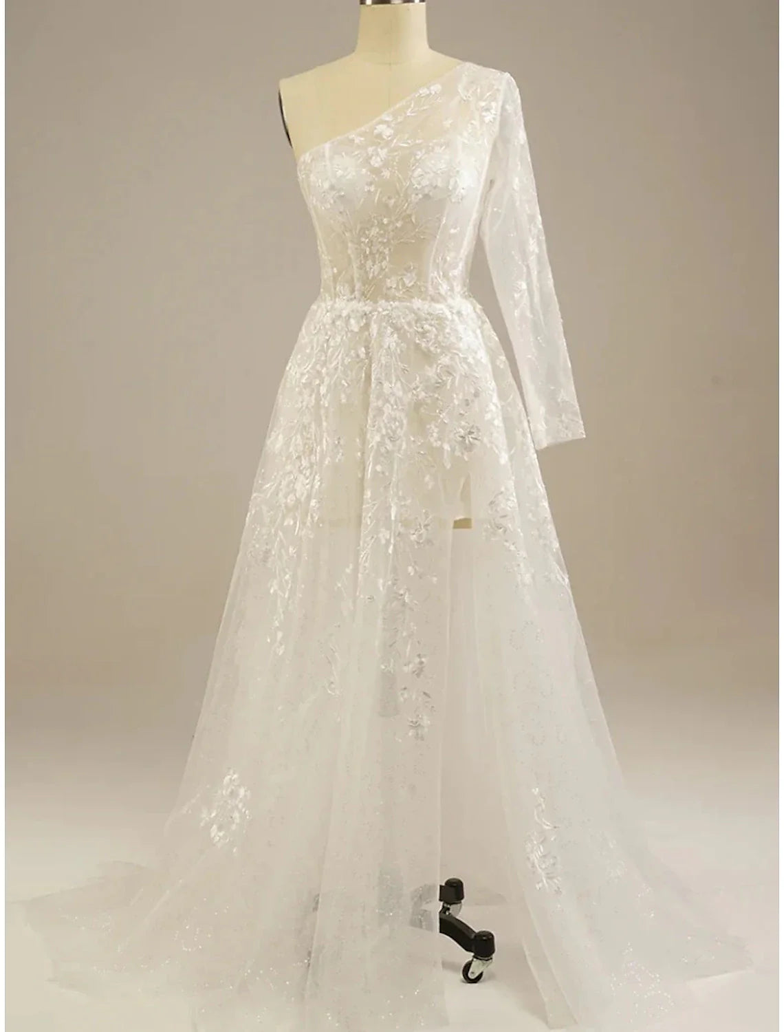 Reception Little White Dresses Wedding Dresses A-Line One Shoulder Tea Length Chiffon Bridal Gowns With Embroidery Solid Color