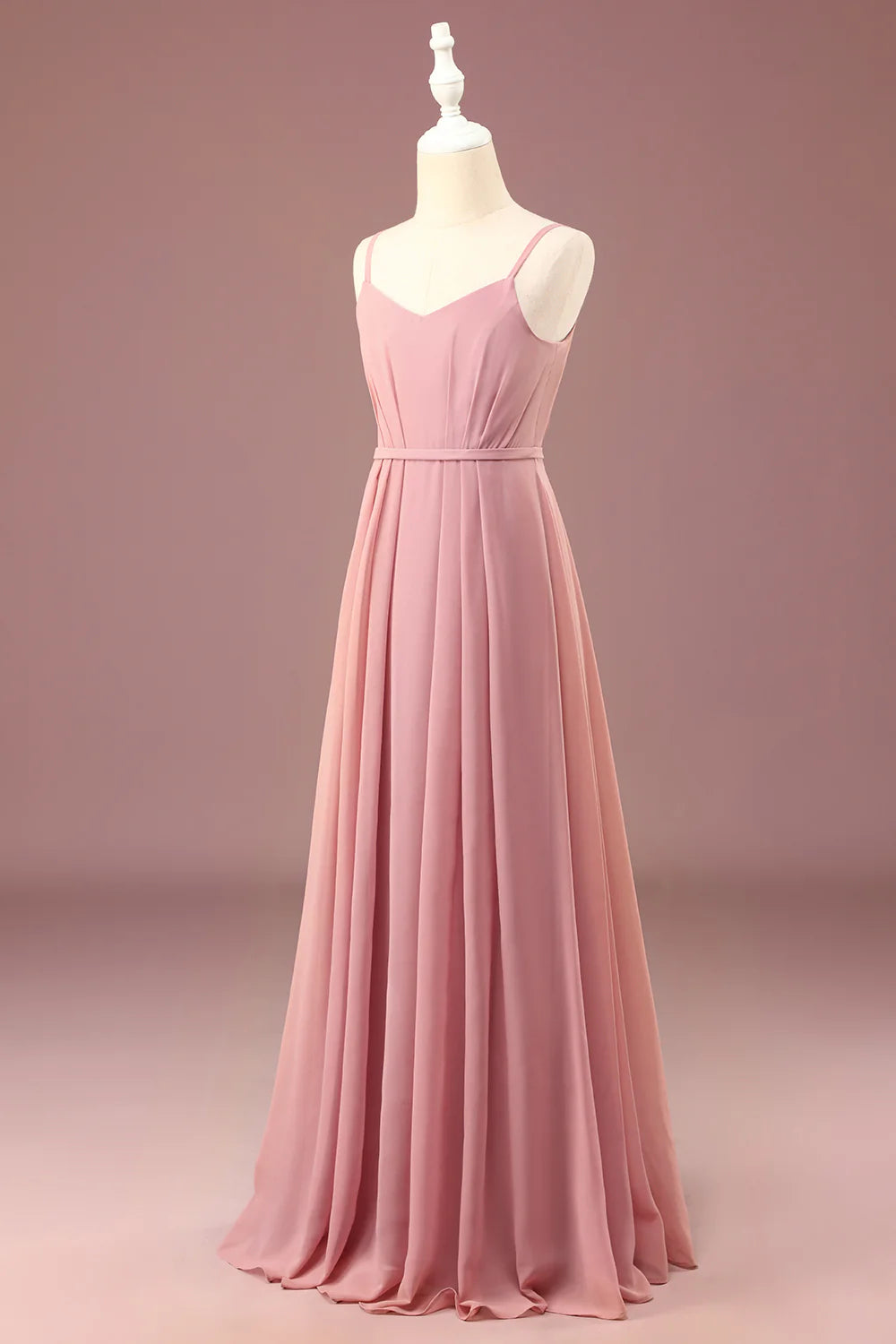 A-line Chiffon Spaghetti Straps Long Pleated Bridesmaid Dress