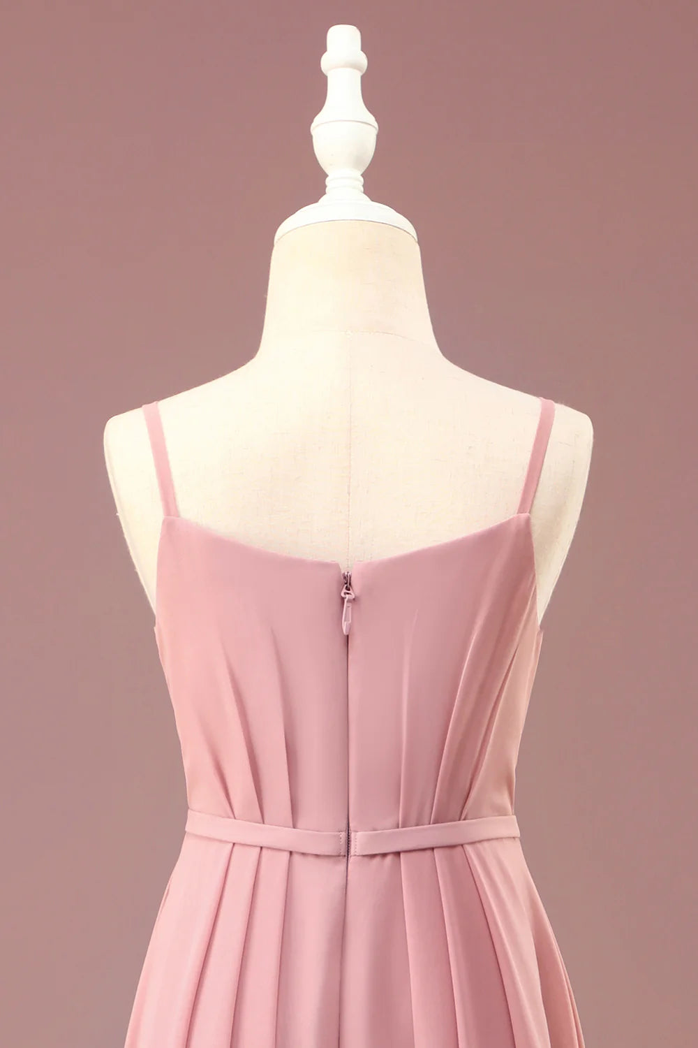 A-line Chiffon Spaghetti Straps Long Pleated Bridesmaid Dress
