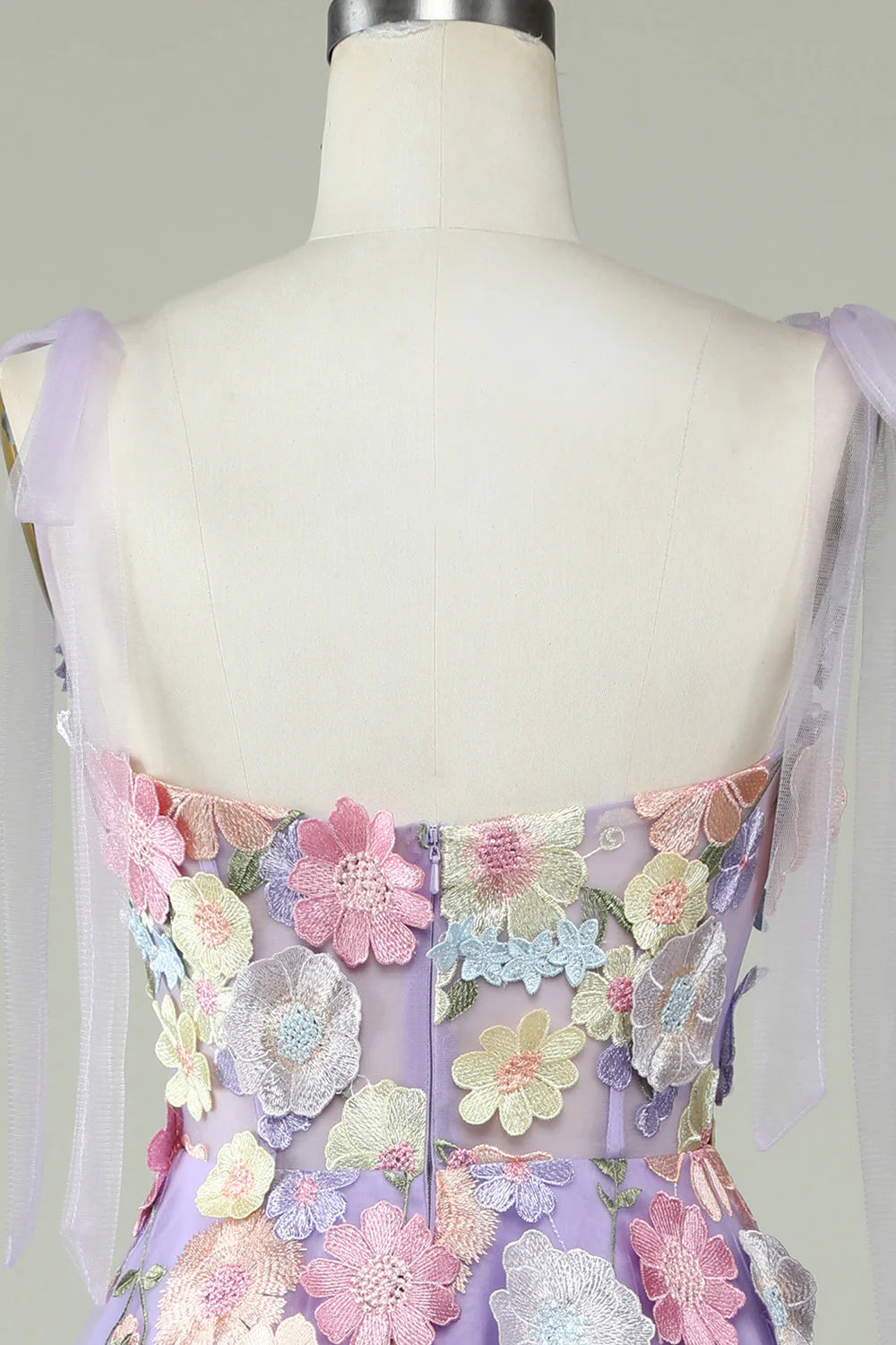 A Line Sweetheart Spaghetti Straps Blue/Purple Tea Length Prom Dress with 3D Flowers