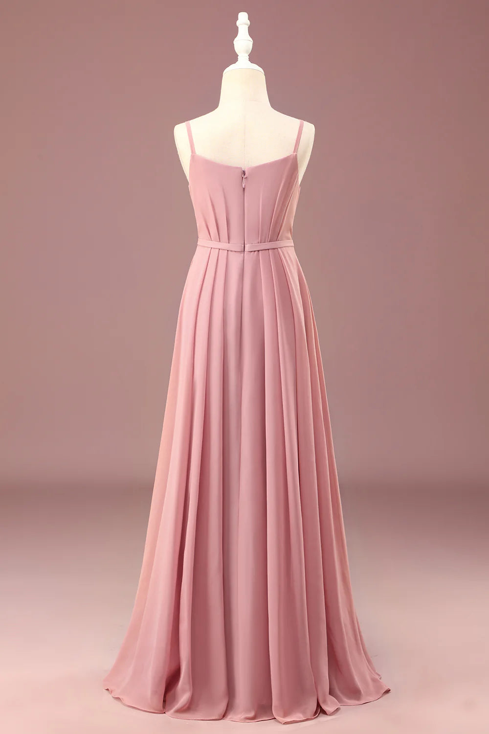 A-line Chiffon Spaghetti Straps Long Pleated Bridesmaid Dress
