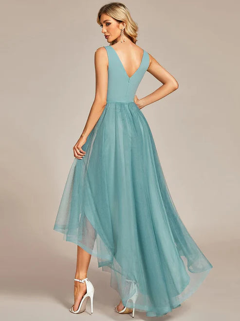 Sleeveless Tulle High Low Prom Dress with Waist Chain Evening Dresses/Prom Dresses Party Dresses Wedding Guest Dresses