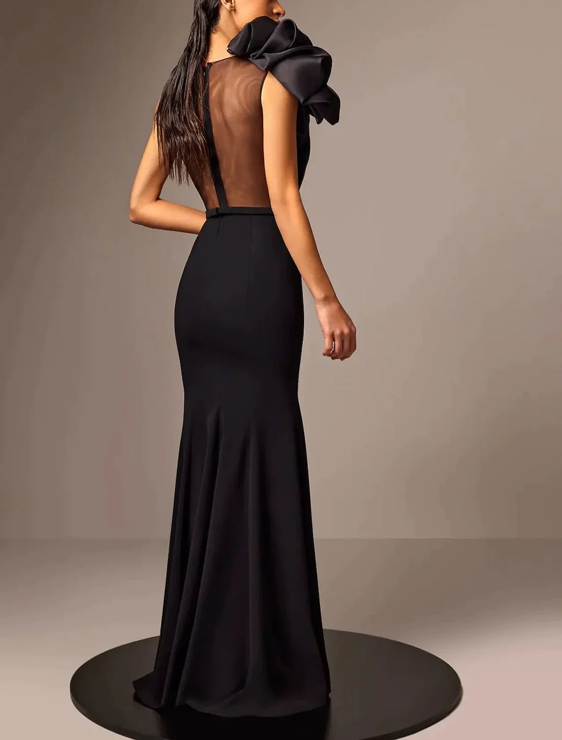 Mermaid / Trumpet Evening Gown Elegant Dress Formal Masquerade Floor Length Sleeveless Jewel Neck Stretch Fabric Backless with Shouder Flower