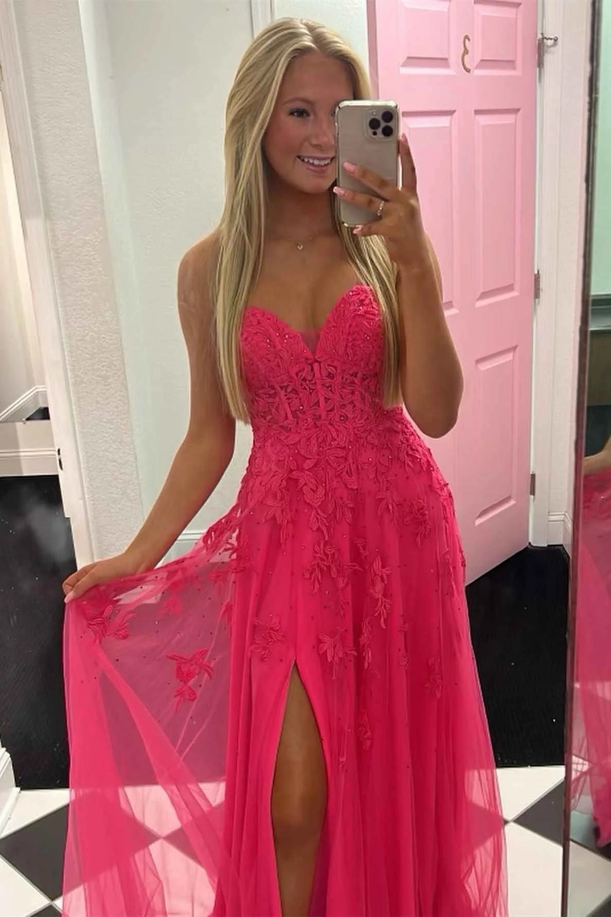 A-Line Sweetheart Red Royal Blue Lavender Lace Corset Long Prom Dress With Appliques