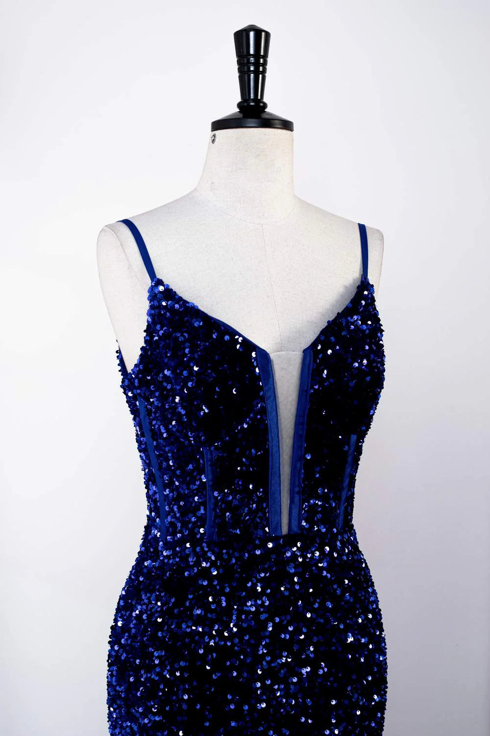 Sheath Mermaid Sweep/Brush Train Dresses Royal Blue Spaghetti Straps Sequin Sleek Glitter Sparking Long Prom Dress