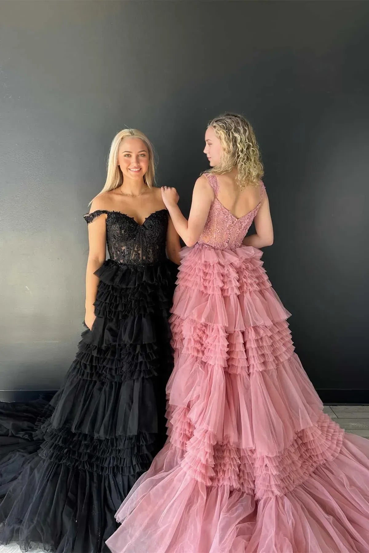 Sheath Tiered Lavender Off the Shoulder Sweep/Brush Train Dresses Lace Corset Prom Dress With Ruffle Beautiful