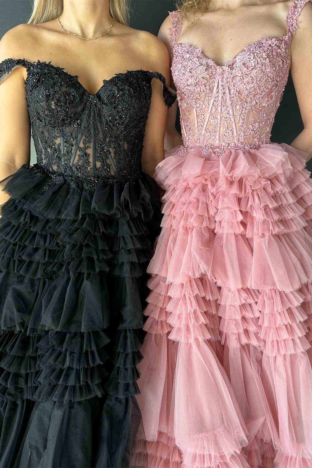 Sheath Tiered Lavender Off the Shoulder Sweep/Brush Train Dresses Lace Corset Prom Dress With Ruffle Beautiful