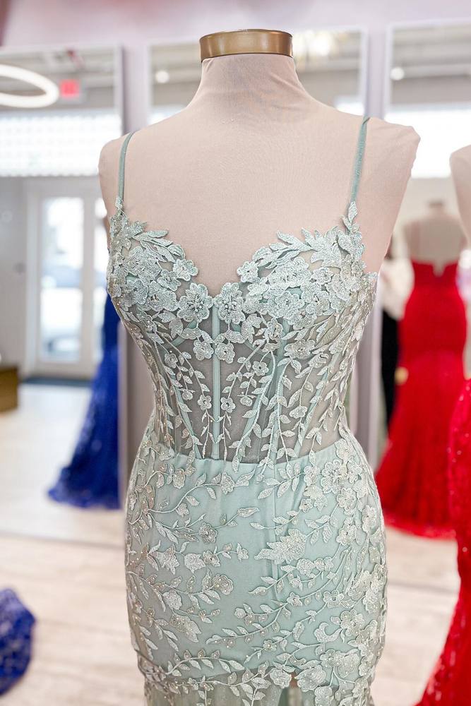 Sheath Mermaid Hot Pink Brush Train Dresses Lace Long Prom Dress With Applique
