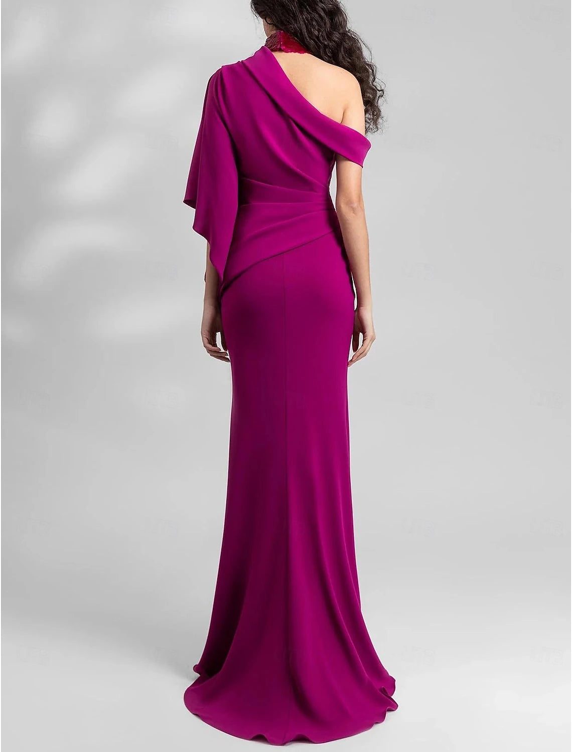 Sheath Mermaid One Shoulder Formal Wedding Guest Dress Floor Length Sleeveless Long Prom Dress