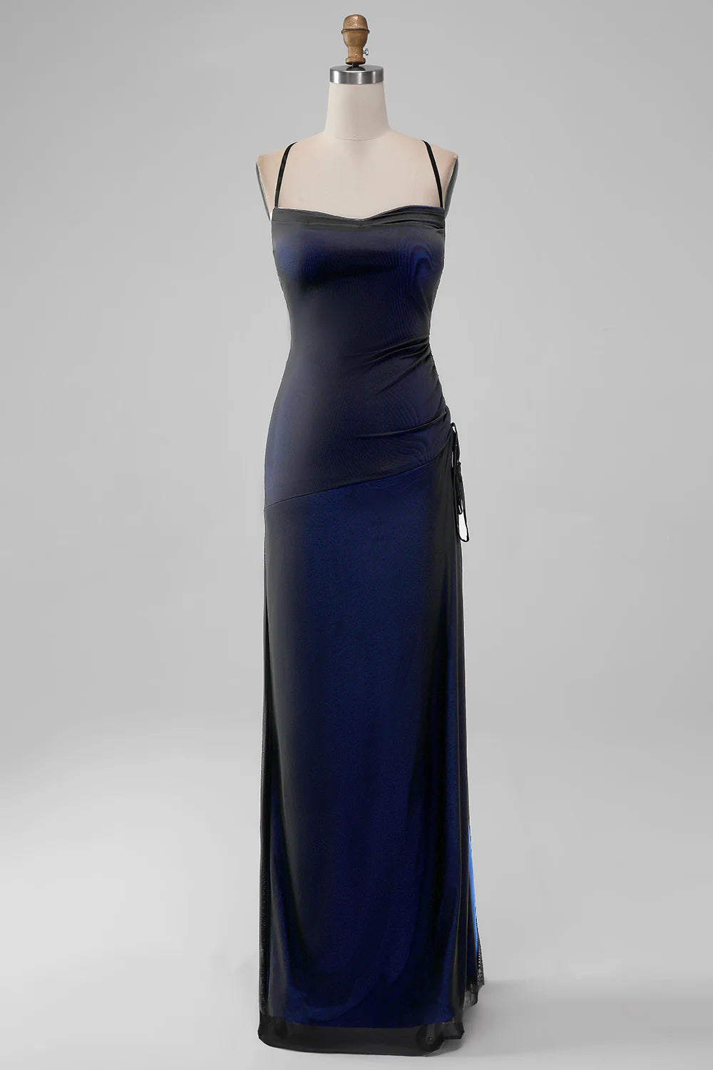 Mermaid Satin Spaghetti Straps Long Bridesmaid Dress with Slit Charming Evening Party Dress