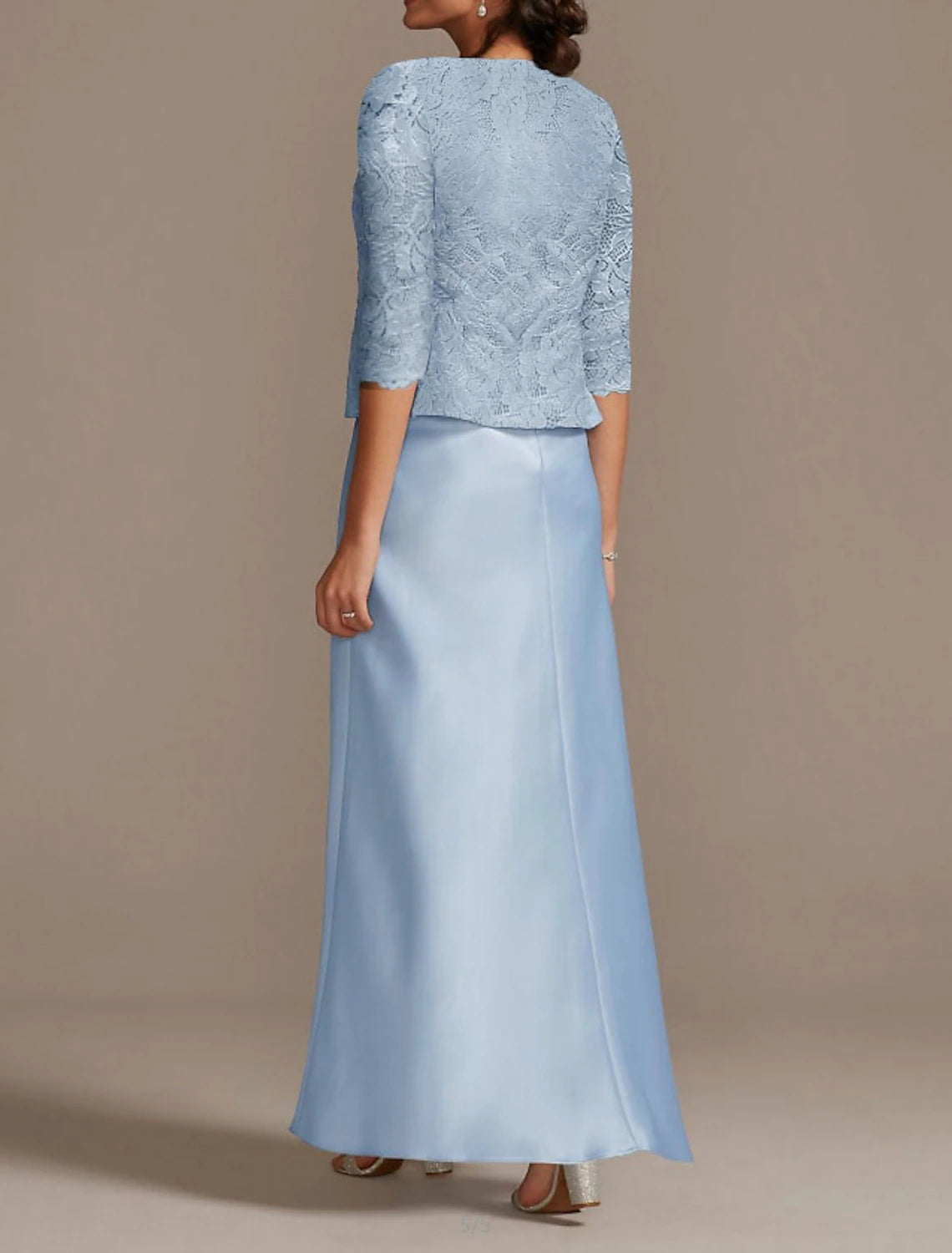 Sheath / Column Mother of the Bride Dress Wedding Guest Scoop Neck Floor Length Polyester 3/4 Length Sleeve Short Jacket Dresses with Lace
