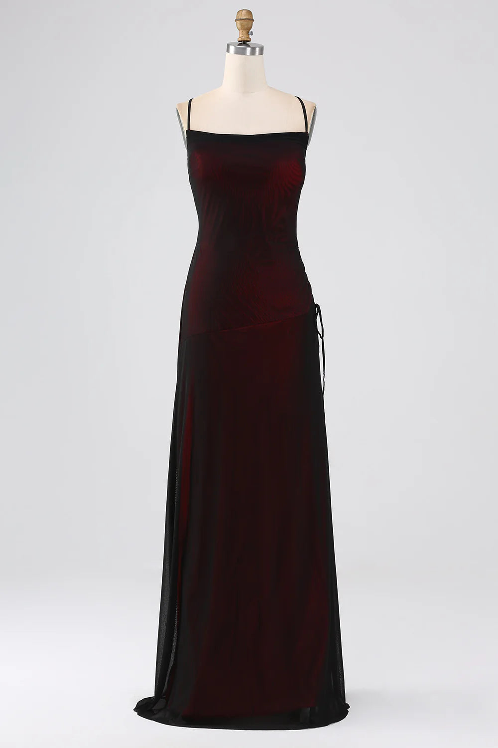 Mermaid Satin Spaghetti Straps Long Bridesmaid Dress with Slit Charming Evening Party Dress