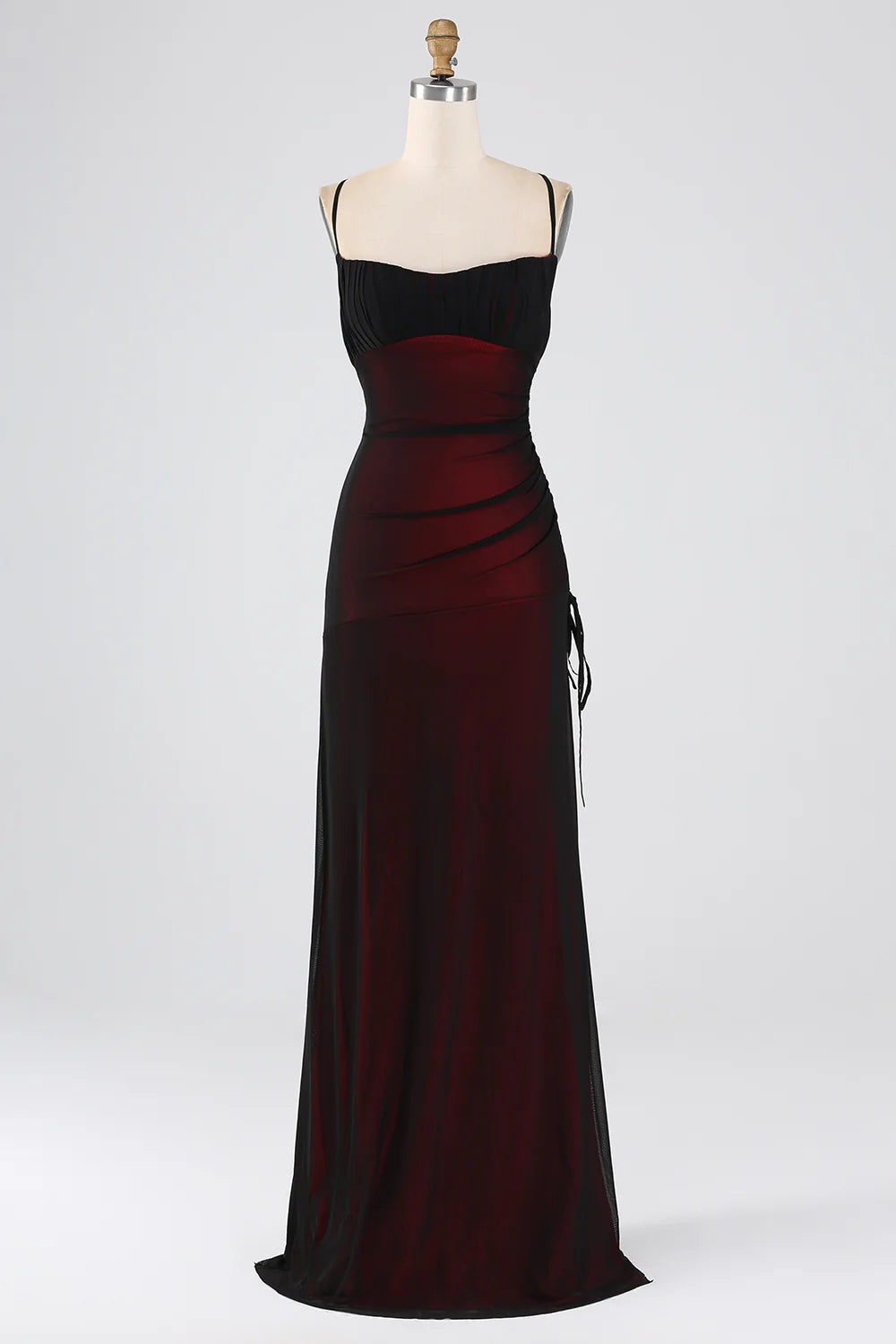 Mermaid Spaghetti Straps Satin Pleated Long Bridesmaid/Prom Dress with Slit Elegant Evening Party Dress