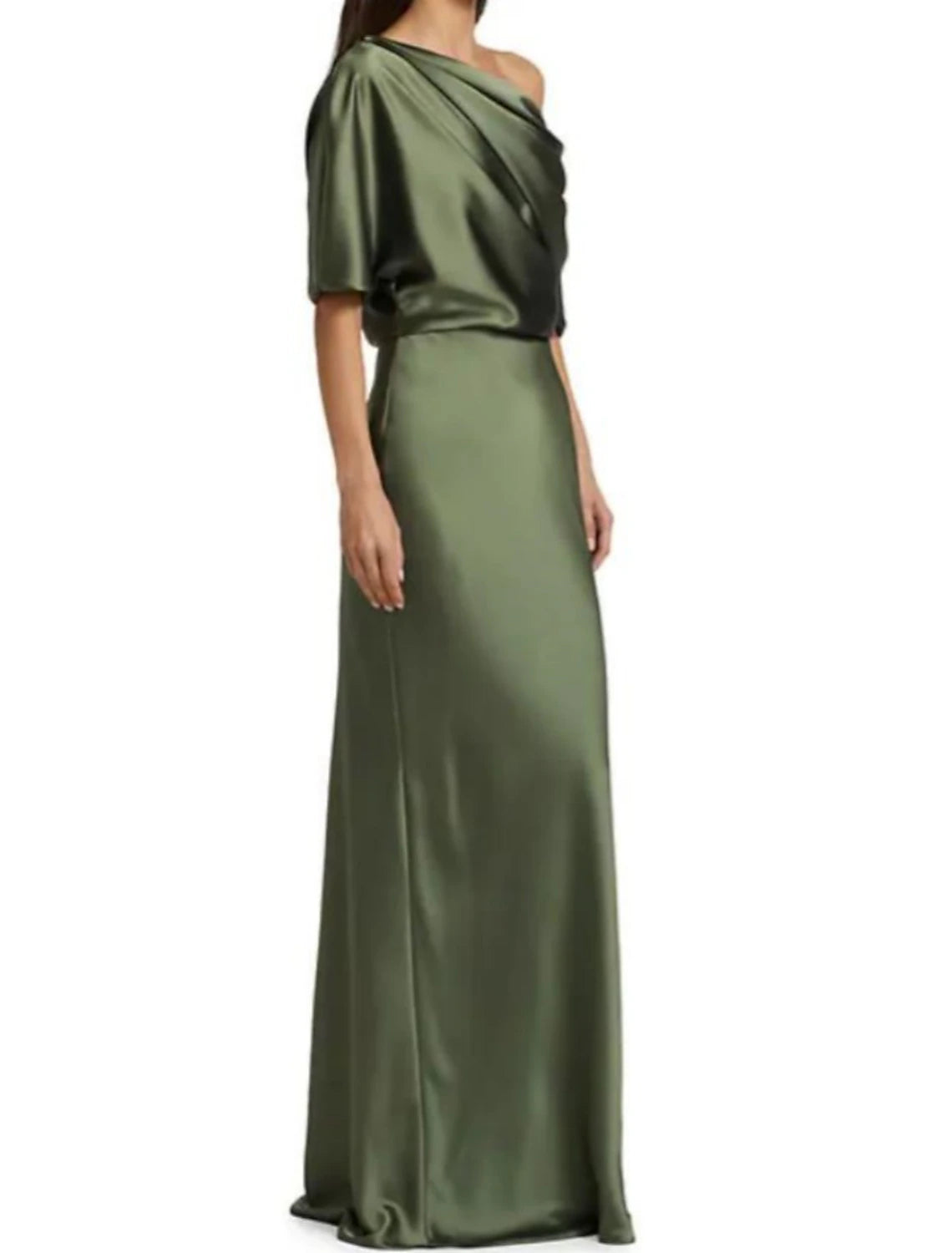 Sheath / Column Mother of the Bride Dress Off Shoulder Sweep / Brush Train Satin Half Sleeve with Ruching