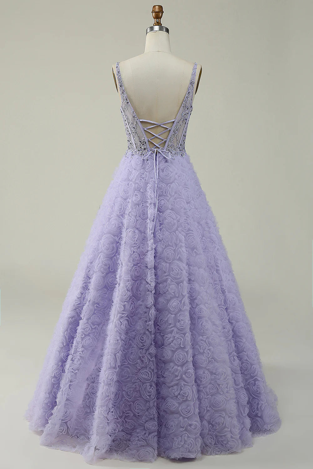 A Line V Neck Long Prom Dress with 3D Flowers Beautiful