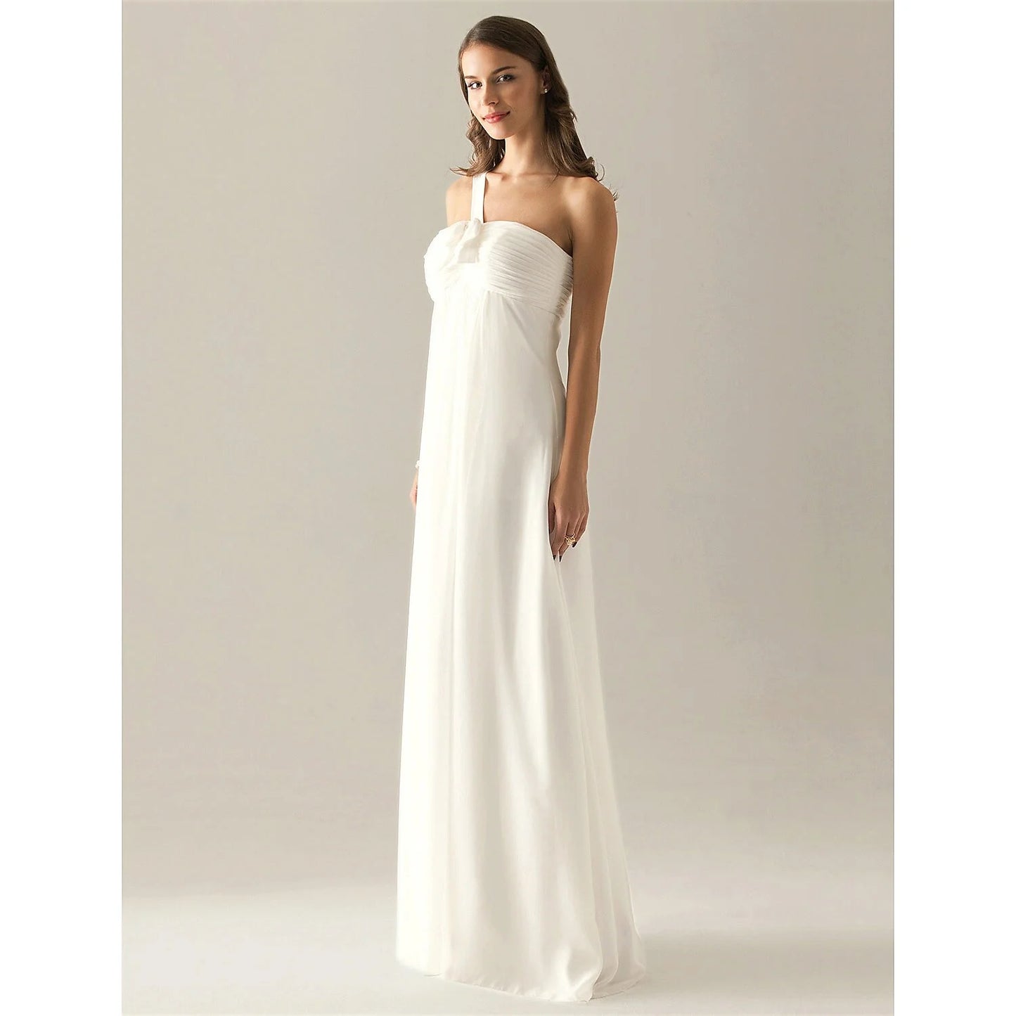 Sheath / Column Bridesmaid Dress One Shoulder Sleeveless Elegant Floor Length Chiffon with Bow(s) / Pleats / Ruched