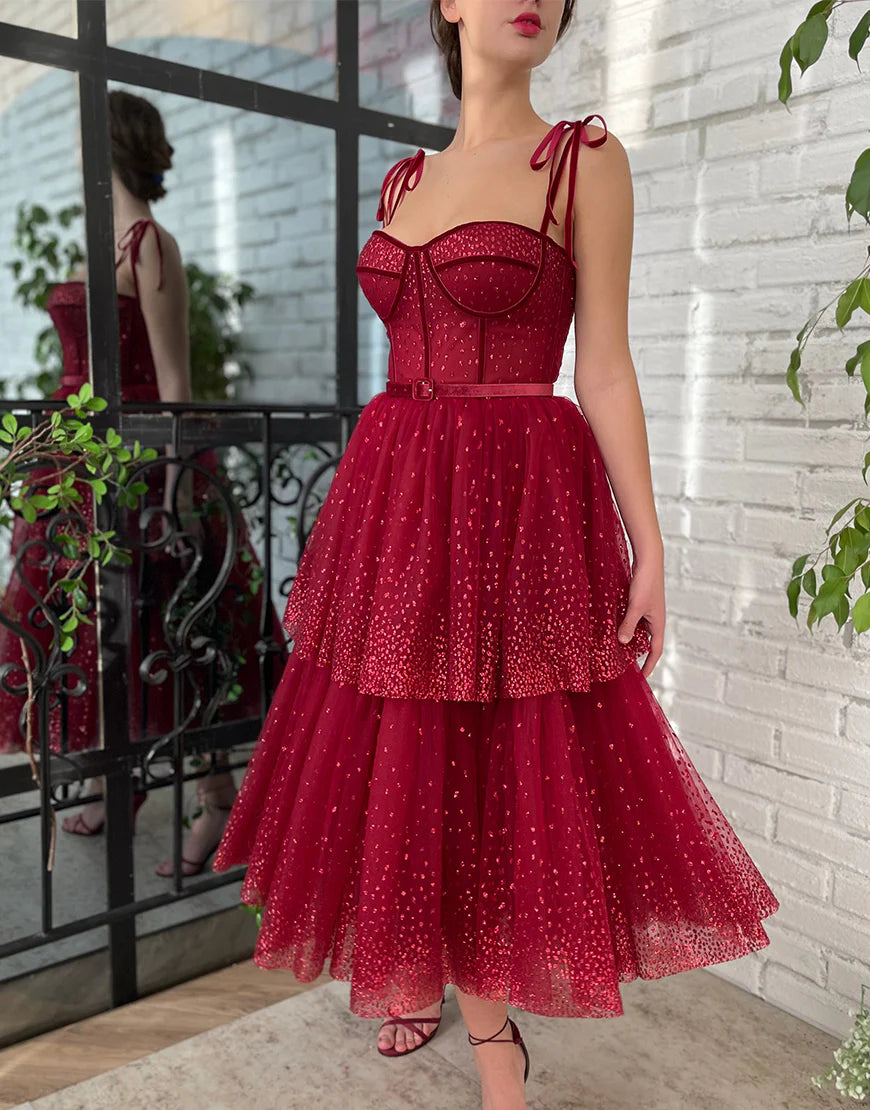 Spaghetti Straps Tulle Glitter Homecoming Dress
