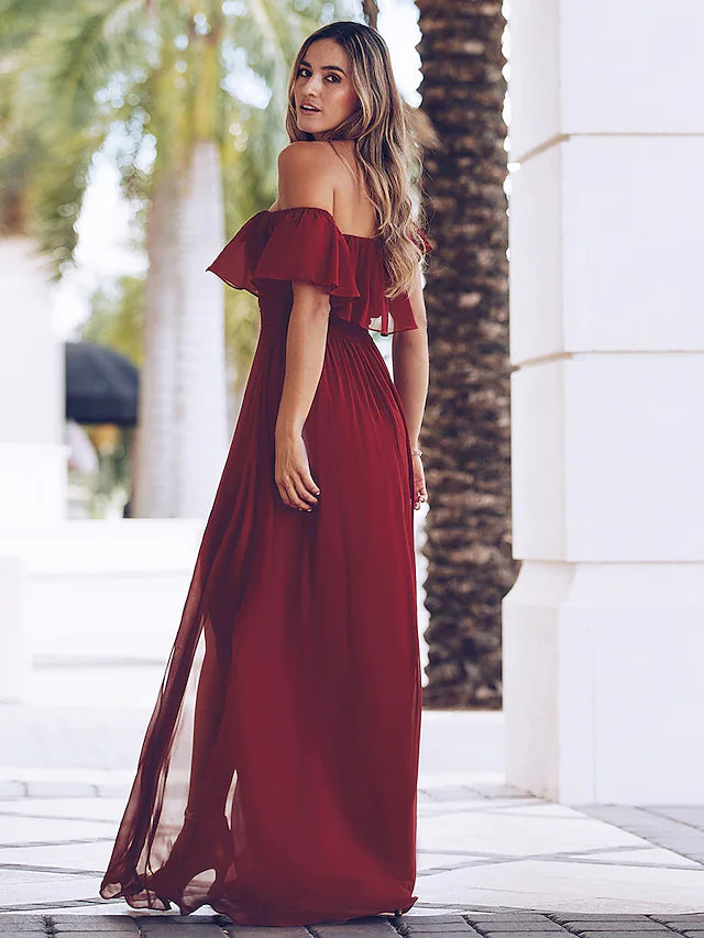 Women's Party Dress Long Maxi Dress Black Blue Purple Short Sleeve Pure Color Ruched Fall Spring U Neck Loose Fit