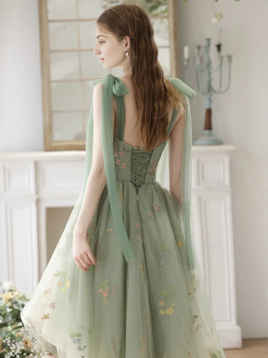 Tulle Short Prom Dress Lovely Homecoming Dress High Low Lace Party Dress With Flora Embroidery