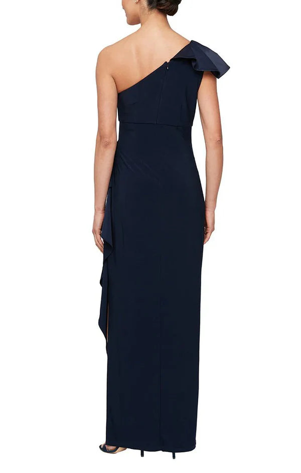One shoulder dress and layered ruffled skirt mother of the bride dress With Slit Evening Dresses