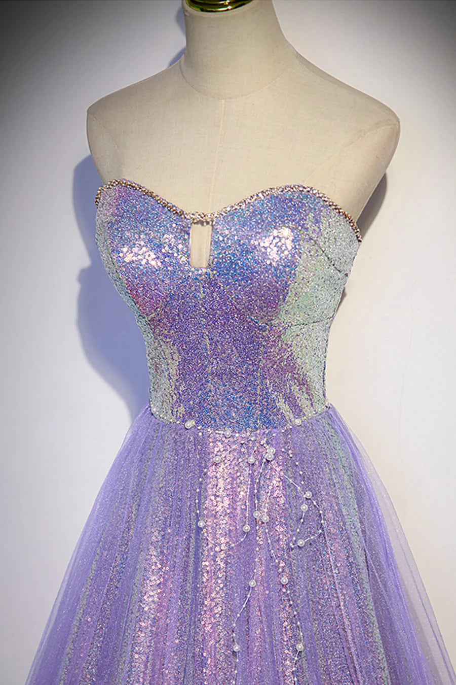 A-Line Floor Length Strapless Sleek Glitter Sparking Sequins Formal Dress Prom Dress