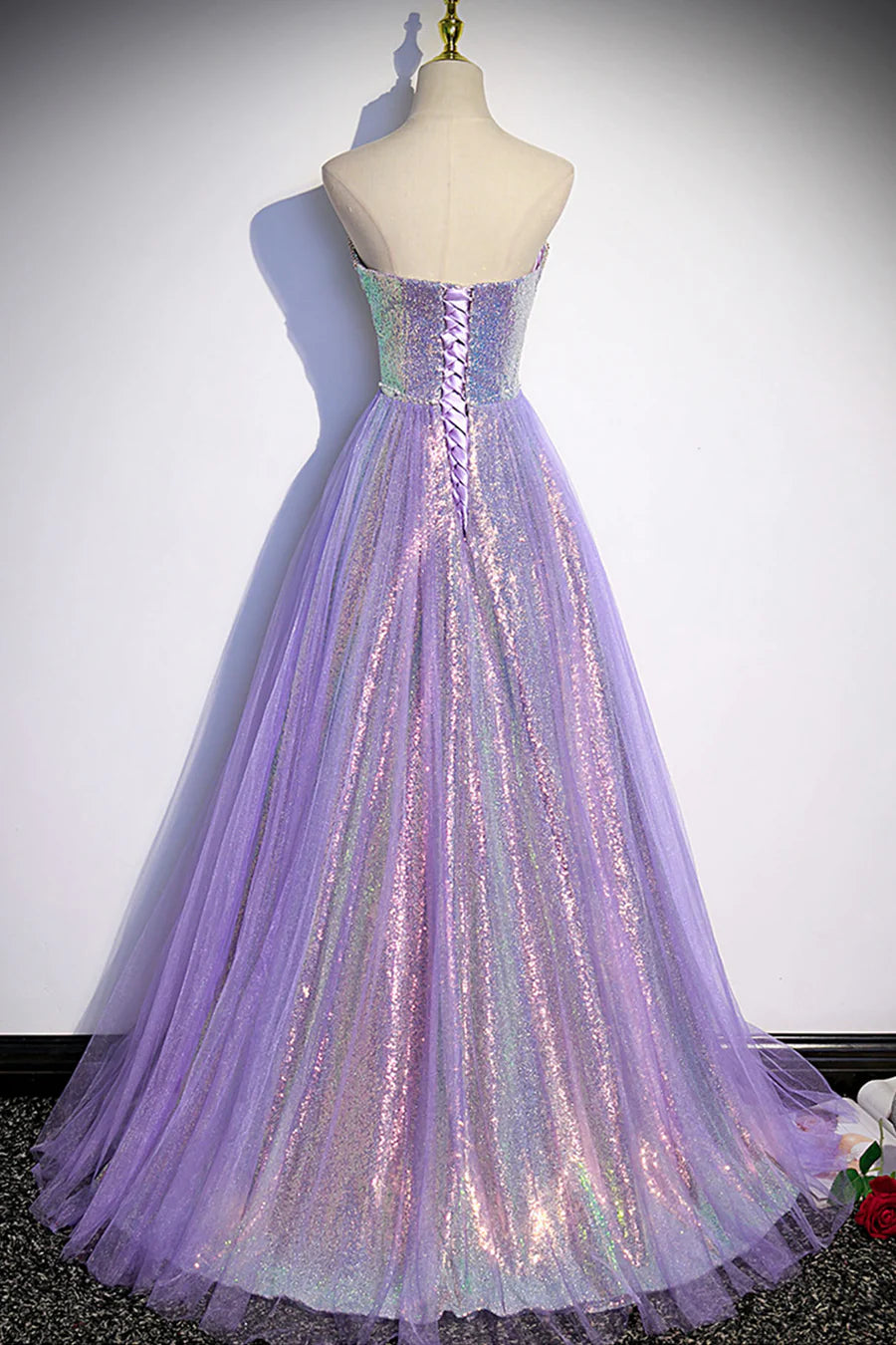 A-Line Floor Length Strapless Sleek Glitter Sparking Sequins Formal Dress Prom Dress