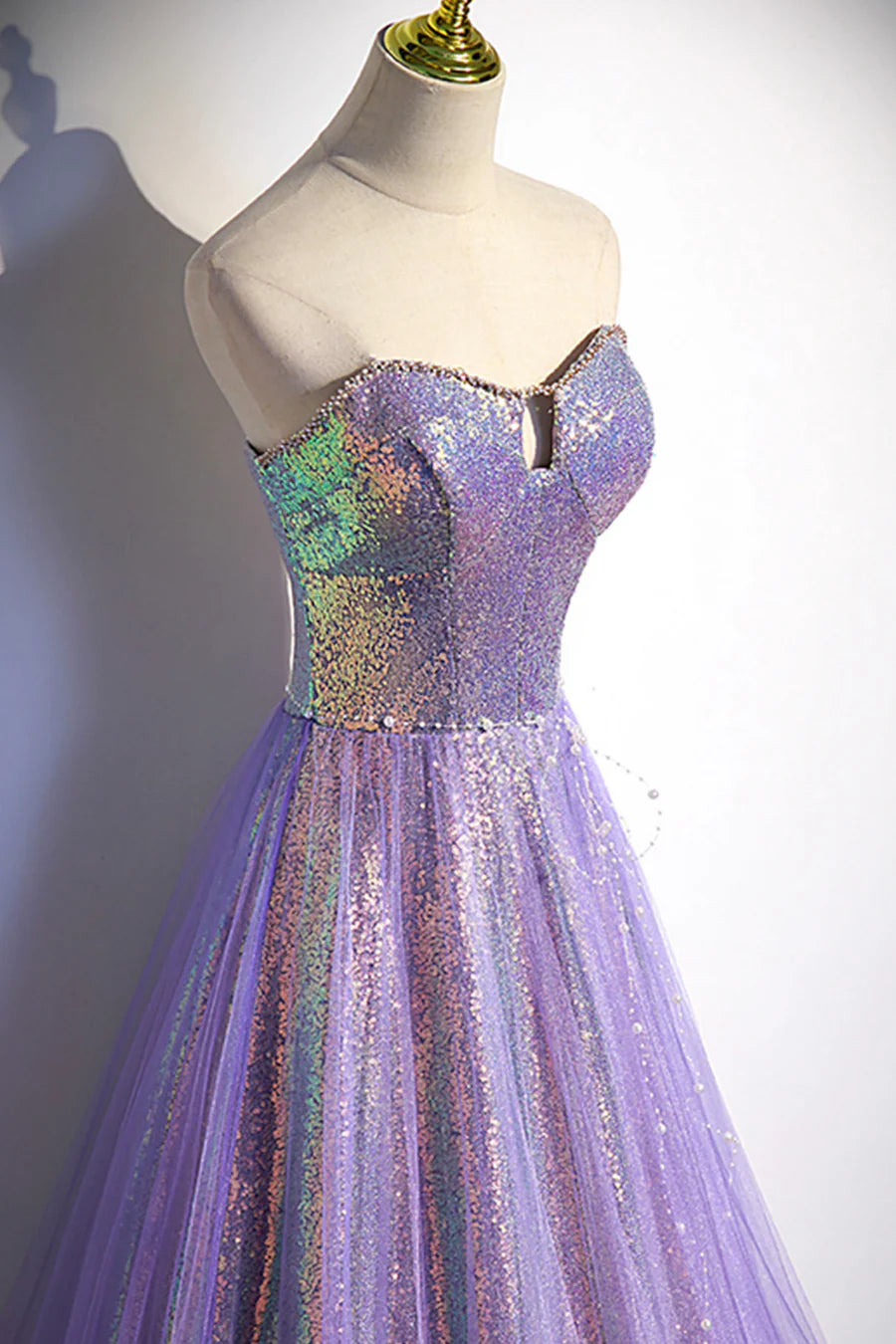 A-Line Floor Length Strapless Sleek Glitter Sparking Sequins Formal Dress Prom Dress