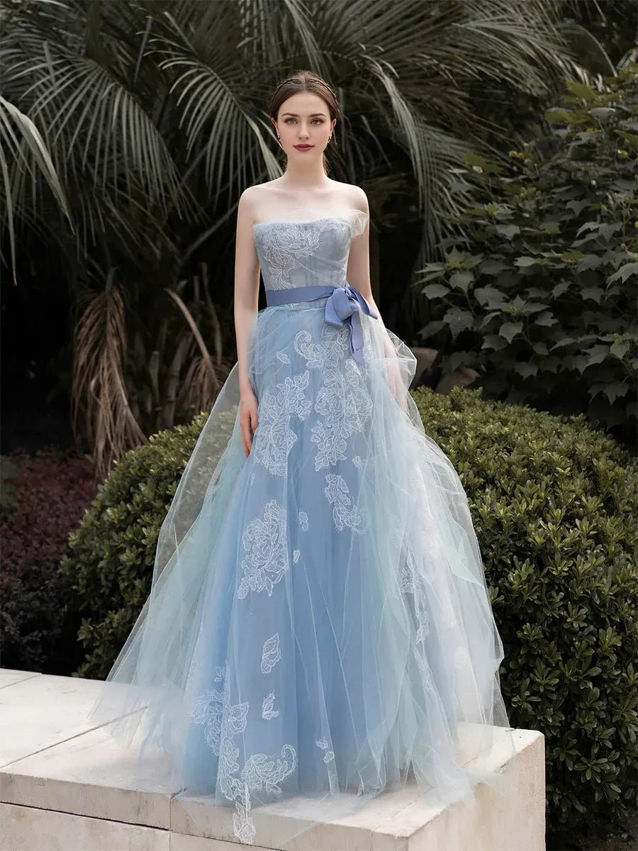 A-Line Tulle Evening Party Dress Prom Dresses Vintage Dress Formal Wedding Guest Floor Length Sleeveless