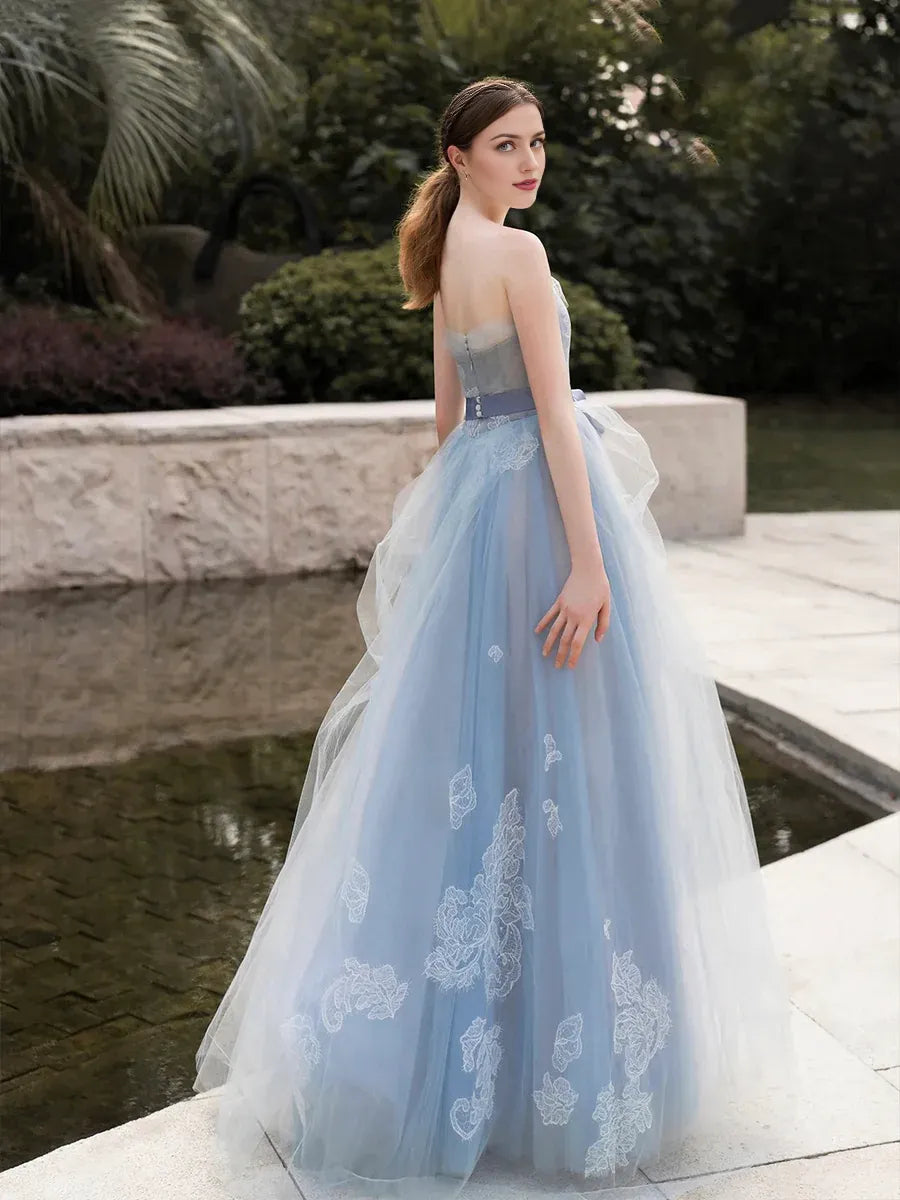 A-Line Tulle Evening Party Dress Prom Dresses Vintage Dress Formal Wedding Guest Floor Length Sleeveless