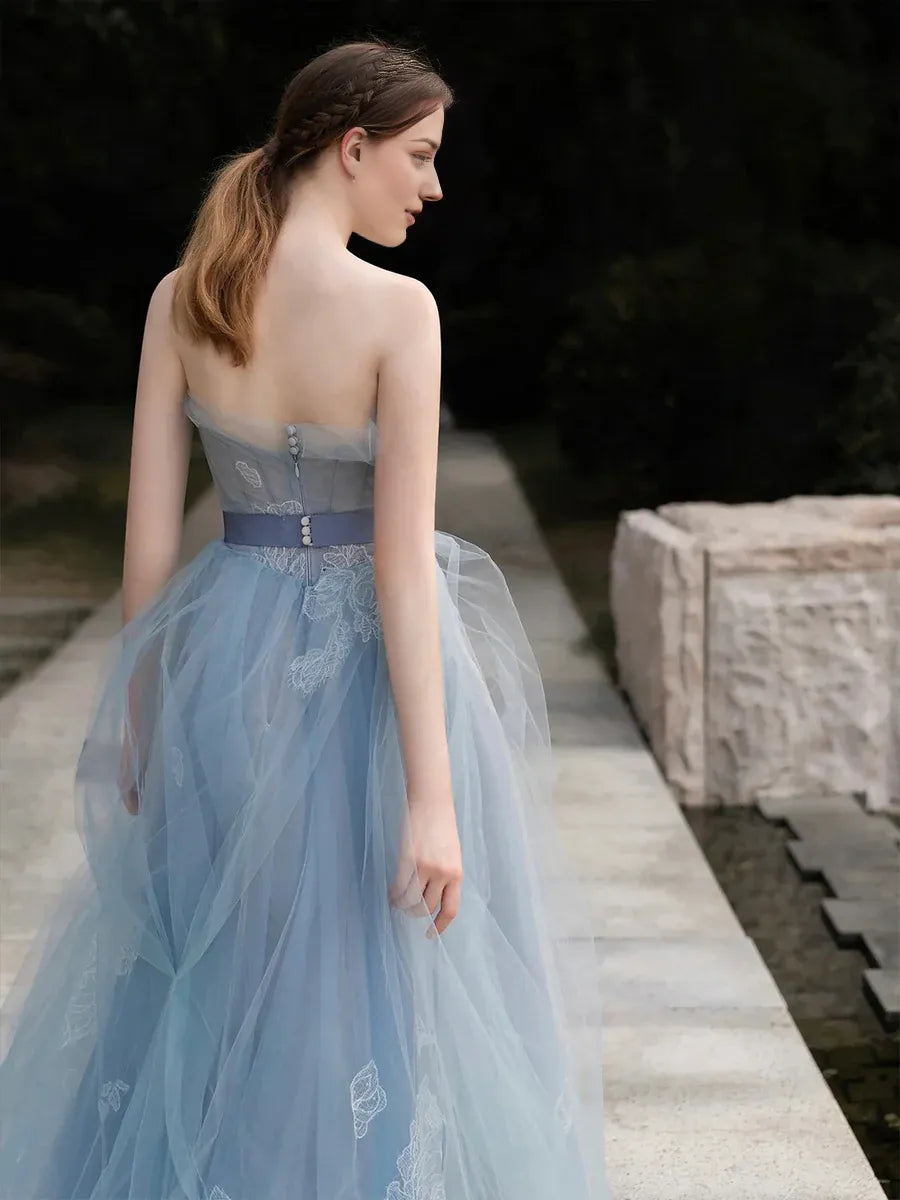 A-Line Tulle Evening Party Dress Prom Dresses Vintage Dress Formal Wedding Guest Floor Length Sleeveless